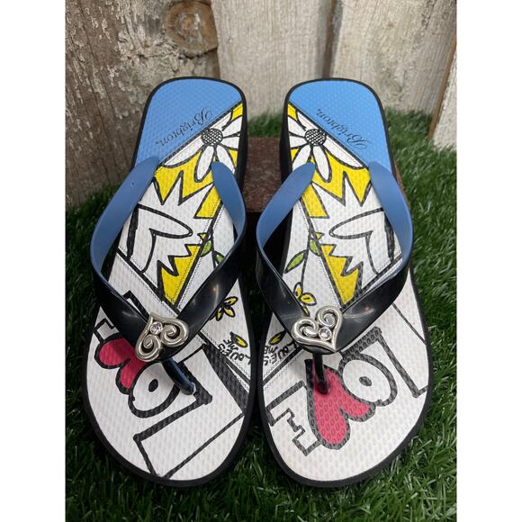 BRIGHTON Retired Mod Platform Wedge LOVE Flip Flops Sandals Women's 8 - Picture 1 of 8